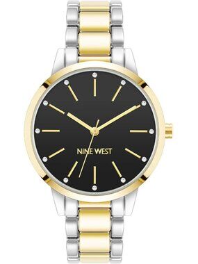 Women's Silver Black Analog Quartz Crystal Accented Bracelet Round Classic Watch